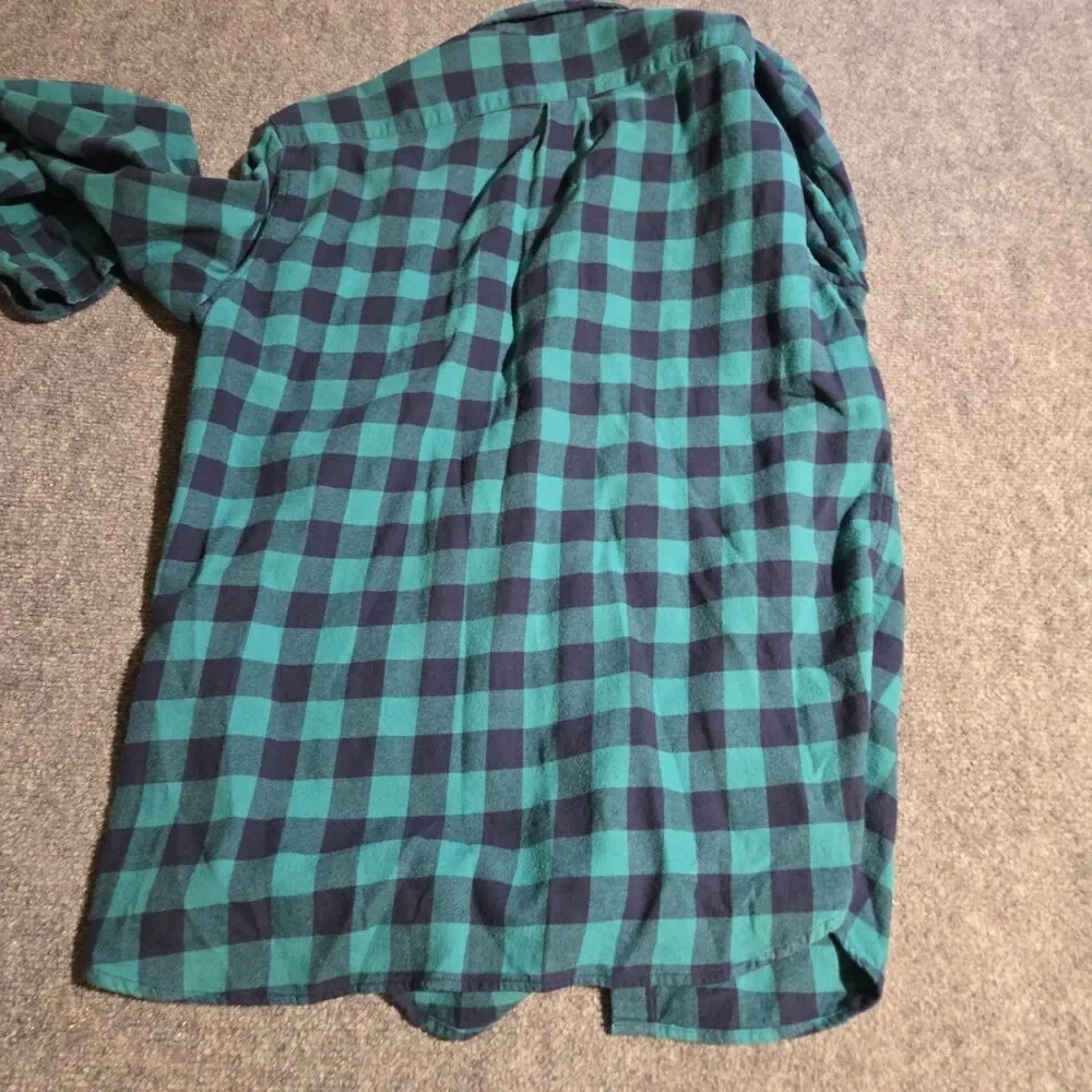 J.Crew Flannel Shirt Mens Large Green Plaid Long Sleeve Button Up Casual Pocket